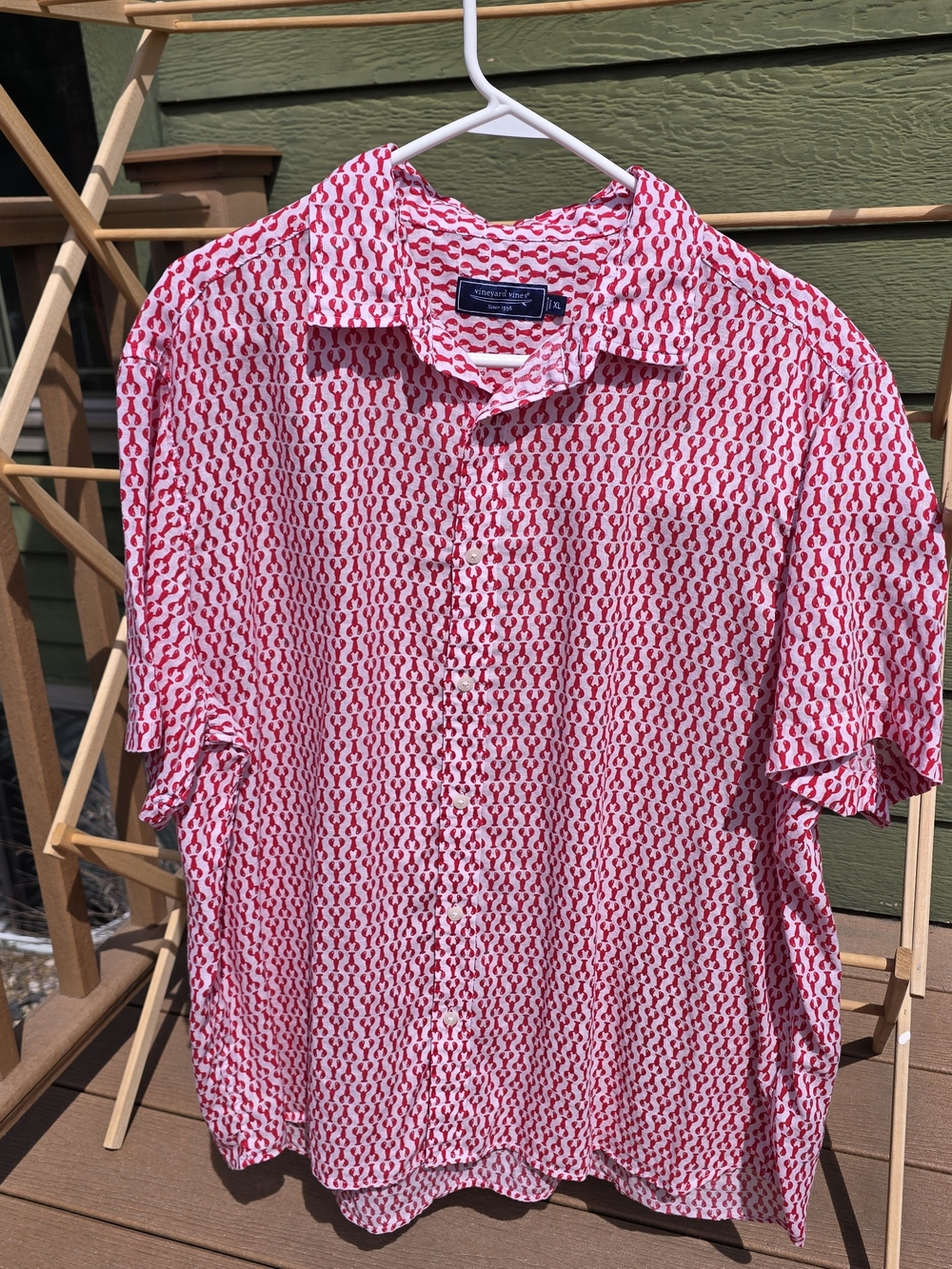 Vineyard Vines 100% Linen Lobster Print Short Sleeve Button-Down Size XL